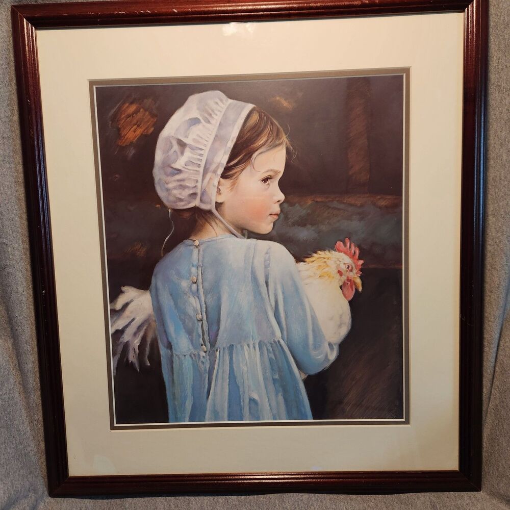 Nancy NA Noel Emma Amish Girl Signed Lithograph Art Print Framed Matted In Glass